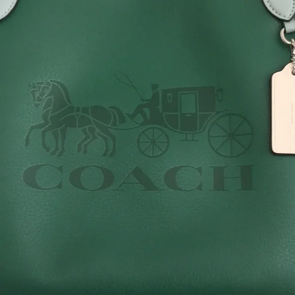 🌺HP🌺 Coach Tote Colorblock with Horse Carriage Pebble Leather Green Multi NWT - Picture 3 of 8